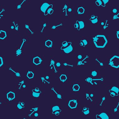 Bal ayısı çubuğu, bal peteği, koruyucu şapkalı ve kusursuz desenli arıcı ayarla. Vektör