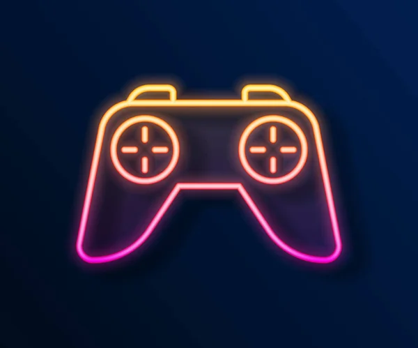 Glowing neon line Game controller or joystick for game console icon isolated on black background. Vector — Stock Vector