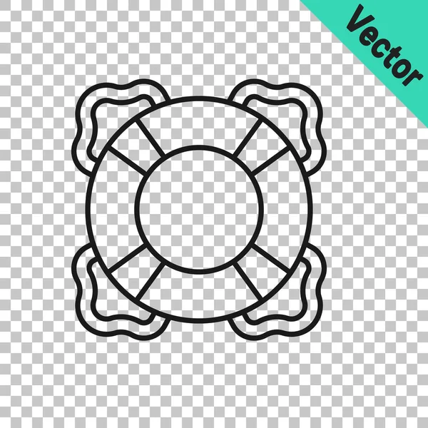 Zwarte lijn Lifebuoy icoon geïsoleerd op transparante achtergrond. Het symbool van de reddingsgordel. Vector — Stockvector
