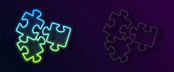 Luminoso neon linea Puzzle pezzi icona giocattolo isolato su sfondo nero. Vettore — Vettoriale Stock
