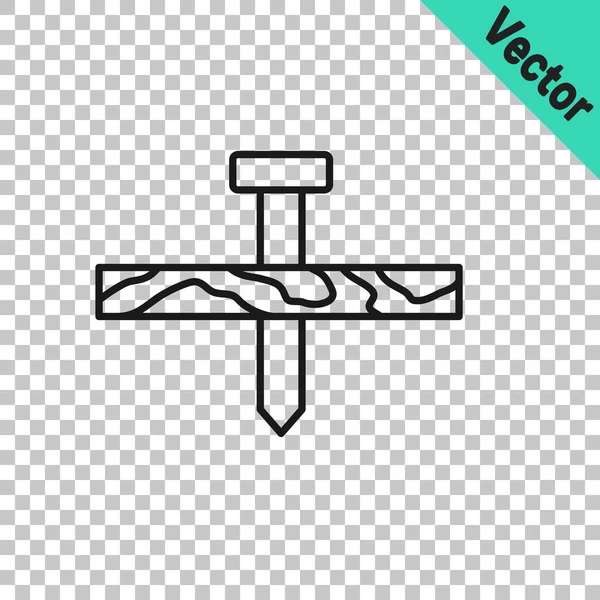 Schwarze Linie Metallic-Nagel und Holzplanke Symbol isoliert auf transparentem Hintergrund. Vektor — Stockvektor