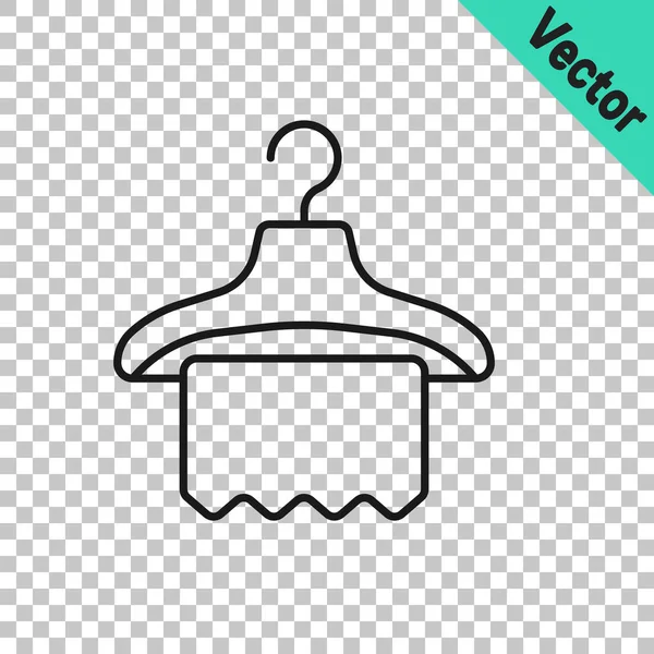 Ligne noire Hanger icône de garde-robe isolé sur fond transparent. Icône vestiaire. Symbole de service vestimentaire. Panneau du cintre à linge. Vecteur — Image vectorielle