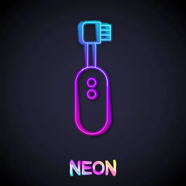 Leuchtende Neon-Linie Elektrische Zahnbürste Symbol isoliert auf schwarzem Hintergrund. Vektor — Stockvektor