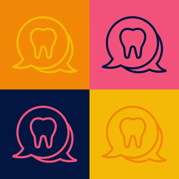 Pop art ligne Icône de dent isolé sur fond de couleur. Symbole de dent pour clinique dentaire ou centre médical de dentiste et paquet de dentifrice. Vecteur — Image vectorielle