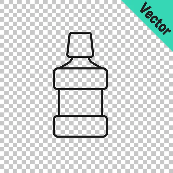 Linha preta Mouthwash ícone garrafa de plástico isolado no fundo transparente. Líquido para lavar a boca. Equipamento de oralcare. Vetor — Vetor de Stock