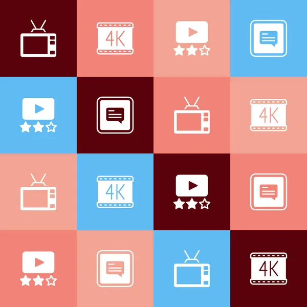 Sätt popkonst Retro tv, 4k film, Rating och video med undertexter ikon. Vektor — Stock vektor