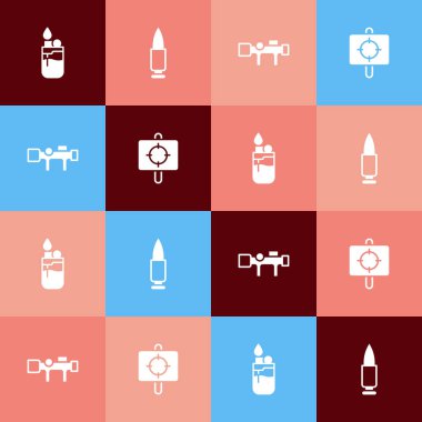 Pop Art Light, Bullet, Sniper optik görüşü ve Hedef Spor ikonunu ayarlayın. Vektör