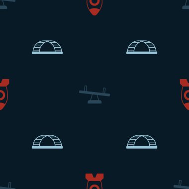 Roket gemi oyuncağını, tahterevalliyi ve maymun demirini kusursuz desene ayarlayın. Vektör