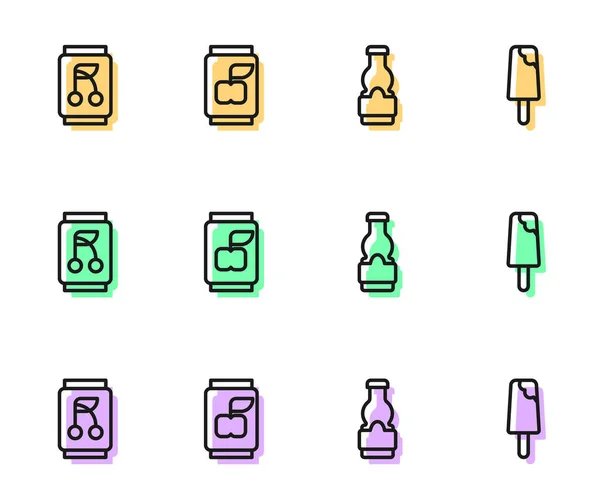 Set-Line Saucenflasche, Getränkedose und Eis-Symbol. Vektor — Stockvektor
