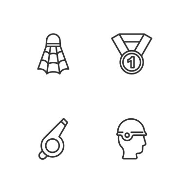 Beyzbol kaskı, Islık, Badminton mekik siki ve madalya ikonu. Vektör