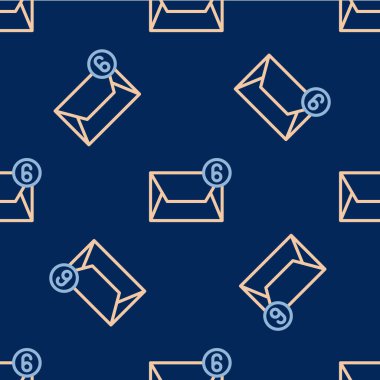 Satır Posta ve e-posta simgesi mavi arkaplandaki kusursuz deseni izole etti. Zarf sembolü e-postası. E- posta kodu. Vektör