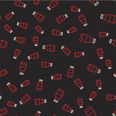 Süt ikonlu çizgi kaplı cam şişe siyah arka planda izole edilmiş. Vektör