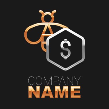 Arı satışı simgesi siyah arka planda izole edildi. Tatlı doğal yemek. Bal arısı ya da kanat sembollü apis. Uçan böcek. Renkli taslak konsepti. Vektör