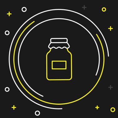 Siyah arkaplanda izole edilmiş bal ikonu çizgi kavanozu. Yiyecek bankası. Tatlı doğal gıda sembolü. Renkli taslak konsepti. Vektör