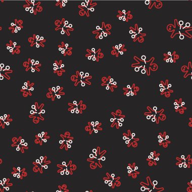 Çizgi Voodoo bebek ikonu siyah arkaplanda izole edilmiş kusursuz desen. Mutlu Cadılar Bayramı Partisi. Vektör