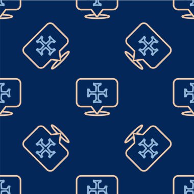 Çizgi Haçlı Seferi simgesi mavi arkaplandaki kusursuz deseni izole etti. Vektör