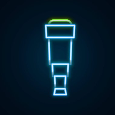 Parlayan neon hattı Spyglass teleskop mercek simgesi siyah arkaplanda izole edildi. Denizci dürbünü. Renkli taslak konsepti. Vektör