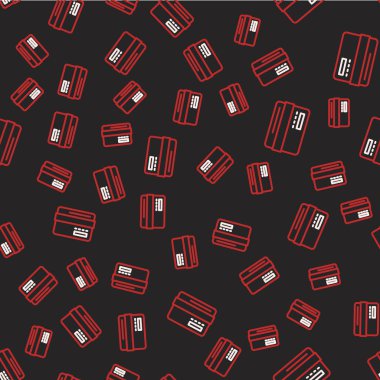 Çizgi kredi kartı simgesi siyah arkaplanda izole edilmiş. Çevrimiçi ödeme. Nakit çekilmesi. Finansal operasyonlar. Alışveriş tabelası. Vektör