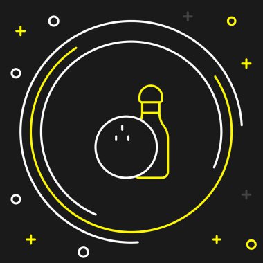 Çizgi bovling lobut ve top simgesi siyah arkaplanda izole edildi. Spor malzemeleri. Renkli taslak konsepti. Vektör