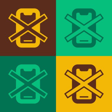 Pop art. Renkli arka planda cep telefonu simgesi yok. Konuşmak ve işaret vermek yok. Hücre yasağı. Vektör