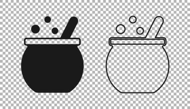 Şeffaf arkaplanda kara cadılar bayramı cadı kazanı ikonu izole. Mutlu Cadılar Bayramı Partisi. Vektör