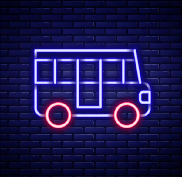 Lumineux Néon Ligne Bus Scolaire Icône Isolée Sur Fond Mur — Image vectorielle