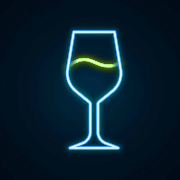 Linea Neon Luminosa Icona Vetro Vino Isolata Sfondo Nero Cartello — Vettoriale Stock
