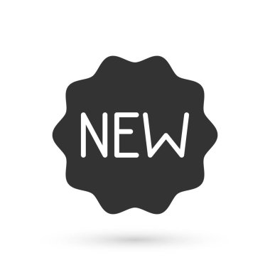 Gri Price etiketi ve beyaz arkaplanda yeni bir simge var. Rozet fiyatına. Reklam etiketi indirimi. Vektör