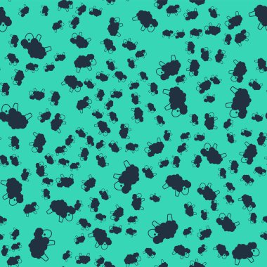 Siyah Koyun simgesi yeşil arka planda kusursuz desen izole etti. Uykuya dalmak için koyun saymak. Vektör