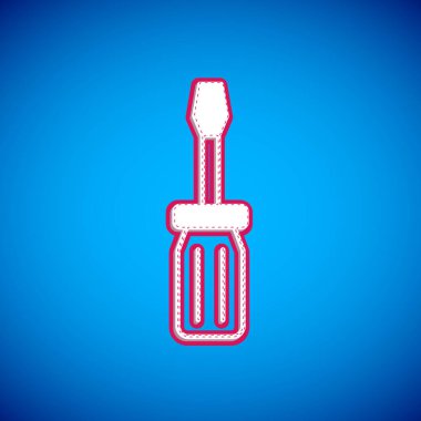 Mavi arkaplanda beyaz tornavida simgesi izole edildi. Servis aracı sembolü. Vektör