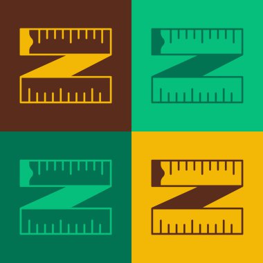 Pop sanat mezurası renk arkaplanında izole edilmiş bir simge. Ölçüm bandı. Vektör