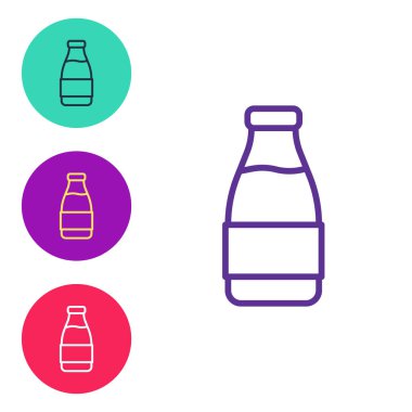 Beyaz arka planda izole edilmiş süt ikonu olan kapalı cam şişe hattı. Simgeleri renklendirin. Vektör