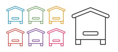 Beyaz arkaplanda izole edilmiş arı simgesi için Kovan hattı oluştur. Arı kovanı sembolü. Apiary ve arı yetiştiriciliği. Tatlı doğal yemek. Simgeleri renklendirin. Vektör