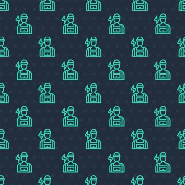 Yeşil hat elektrik teknisyeni ikonu mavi arka planda kusursuz desen izole etti. Vektör