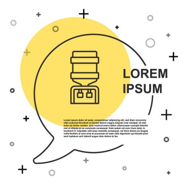 Ofis için siyah çizgi su soğutucusu ve beyaz arka planda izole edilmiş ev ikonu. Su dağıtıcısı. Şişe ofisi, plastik ve sıvı. Rastgele dinamik şekiller. Vektör