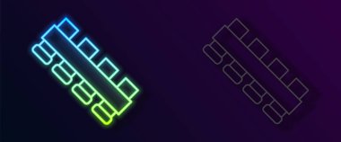 Parlak neon çizgisi, siyah arka planda izole edilmiş kartuş simgesiyle av kartuş kemeri. İşaret fişeği. Avcı teçhizatı, silah. Vektör