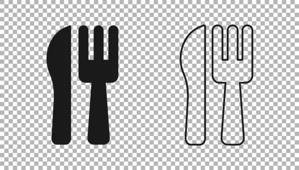 Black Crossed Knife Fork Icon Isolated Transparent Background Cutlery Symbol — Stock Vector