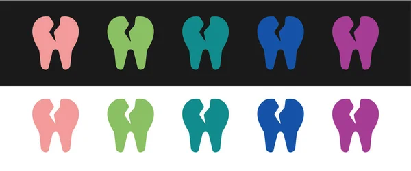 Setzen Sie Das Symbol Gebrochene Zähne Isoliert Auf Schwarzem Und — Stockvektor