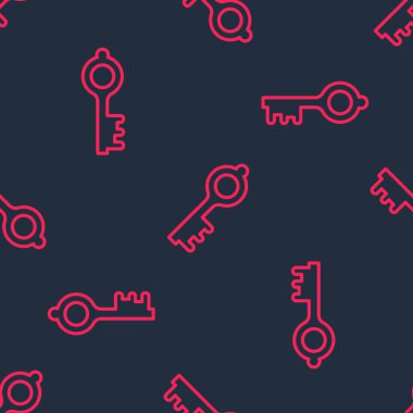 Kırmızı çizgi Eski sihirli anahtar simgesi siyah arkaplanda izole edilmiş kusursuz desen. Vektör