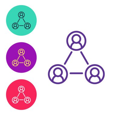 Çizgi Buluşma simgesi beyaz arkaplanda izole edildi. İş ekibi toplantısı, tartışma konsepti, analiz, içerik stratejisi. Sunum konferansı. Simgeleri renklendirin. Vektör