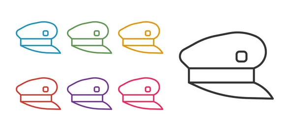 設定ライン白い背景に隔離された列車の運転手の帽子のアイコン カラフルなアイコンを設定します ベクトル — ストックベクタ
