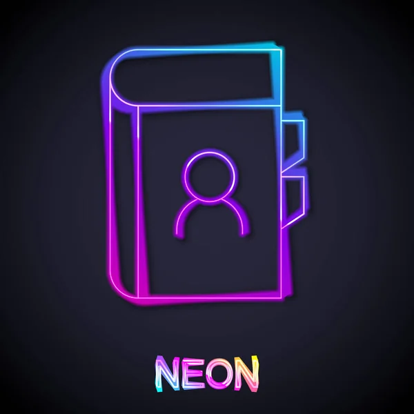 Glödande Neon Line Telefonbok Ikon Isolerad Svart Bakgrund Adressbok Telefonkatalog — Stock vektor