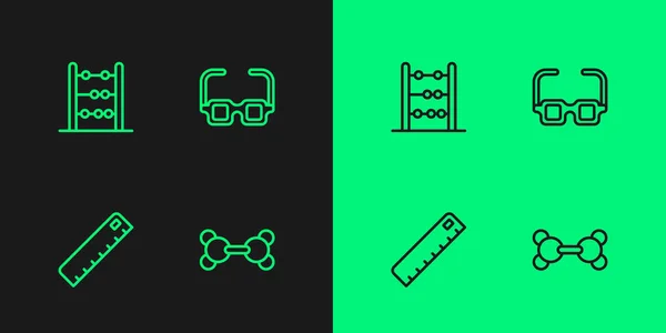 Set Line Molecule Ruler Abacus Glasses Icon Vector — Stock Vector