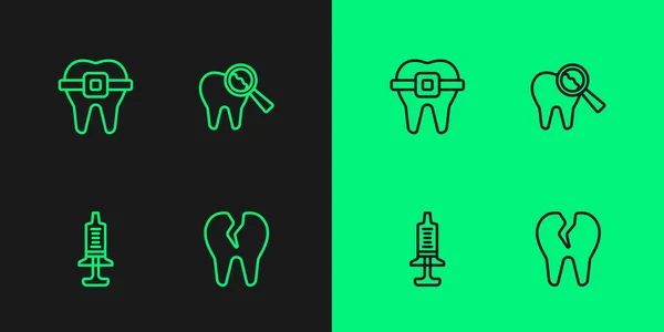 Gebrochene Zähne Spritze Zähne Mit Zahnspange Und Symbol Vektor — Stockvektor