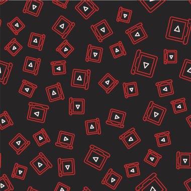 Line Online video simgesi siyah arkaplanda izole edilmiş. Dizüstü bilgisayar ve oyun işaretli film şeridi. Vektör