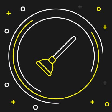 Boru temizleme ikonu için ahşap saplı kauçuk pompa siyah arkaplanda izole edilmiş. Tuvalet pompası. Renkli taslak konsepti. Vektör