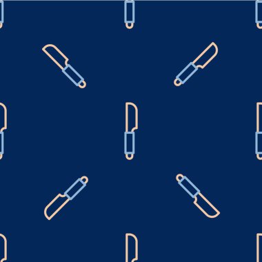 Çizgi Bıçak simgesi mavi arkaplandaki kusursuz deseni izole etti. Çatal bıçak sembolü. Vektör