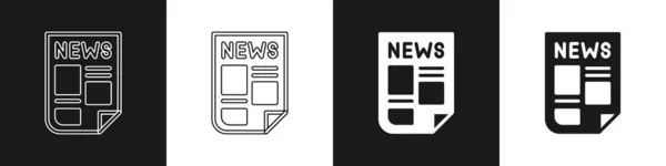Установить Значок Новости Выделенный Черно Белом Фоне Газетный Знак Символ — стоковый вектор