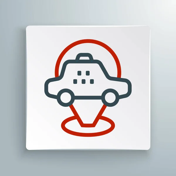 Pointeur Carte Ligne Avec Icône Voiture Taxi Isolé Sur Fond — Image vectorielle