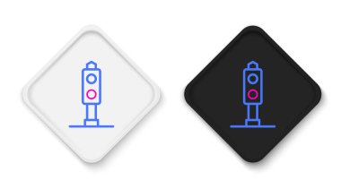 Line Train trafik ışığı simgesi beyaz arkaplanda izole edildi. Trenlerin hareketlerini düzenlemek için demiryolu için trafik ışıkları. Renkli taslak konsepti. Vektör